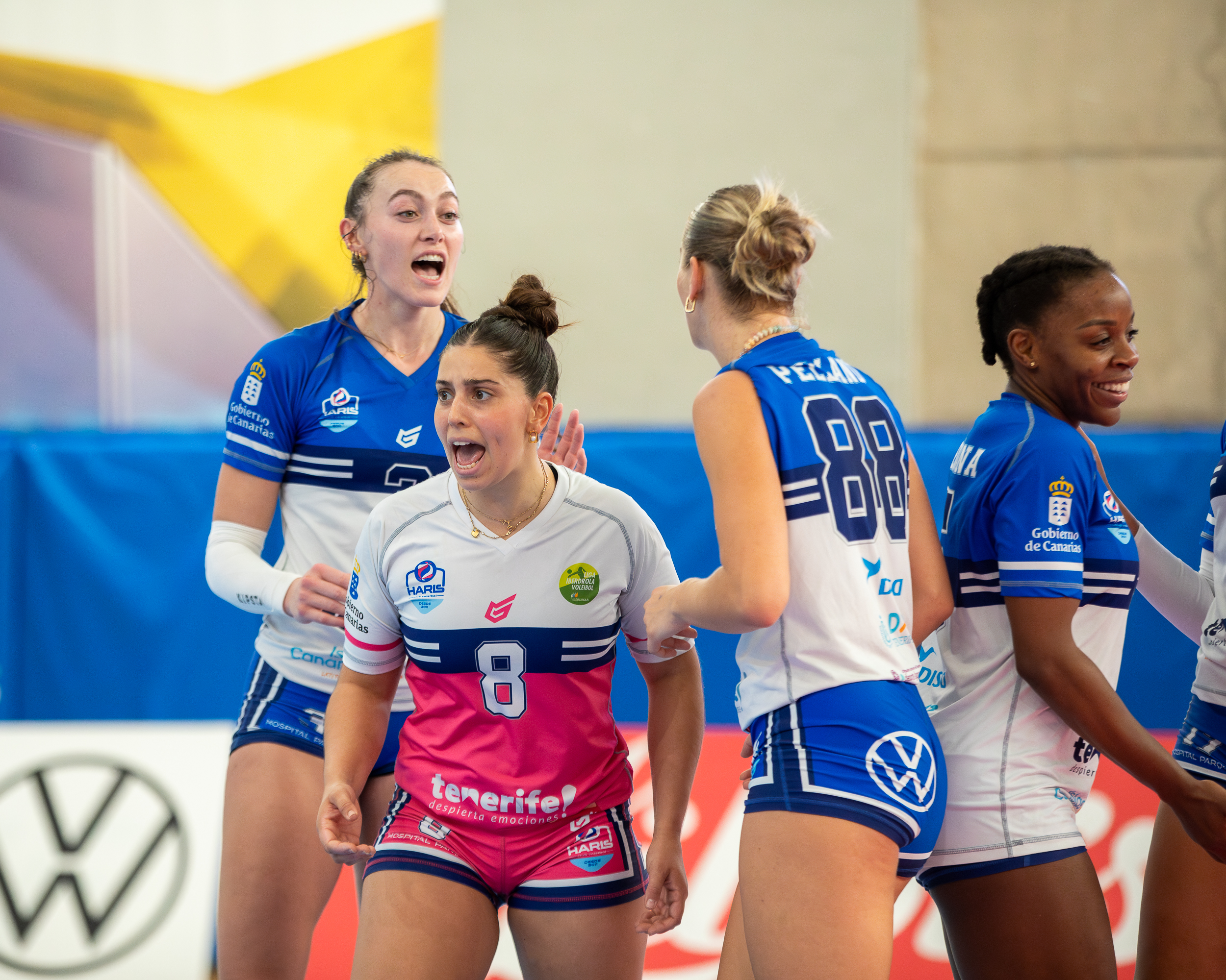 Las jugadoras del CV Haris celebran en el Pablos Abril (CEDIDA)