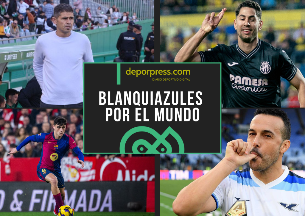BLANQUIAZULES POR EL MUNDO (21)|Ayoze Pérez tras marcar en Gran Canaria (@VillarrealCF)|Pedri en el césped del Sánchez Pizjuán (@FCBarcelona_es)|Antonio Hidalgo en el banquillo del Nuevo Arcángel (La Liga)|Pedro Rodríguez con el premio a mejor jugador del partido (@_Pedro17_)
