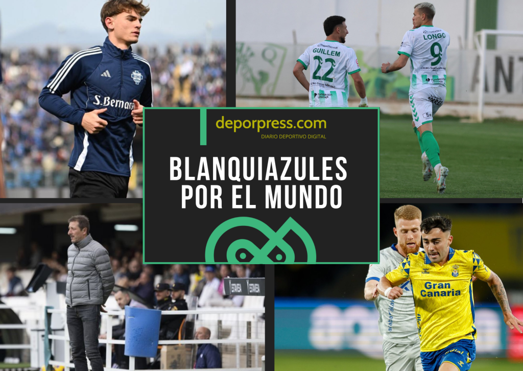BLANQUIAZULES POR EL MUNDO (25)|Alberto Moleiro contra el Alavés (@UDLP_Oficial)|Luis Miguel Ramis en Cartagonova (La Liga)|Longo celebrando un gol (@Antequera)|Nico Paz (@nicopaz1o_)