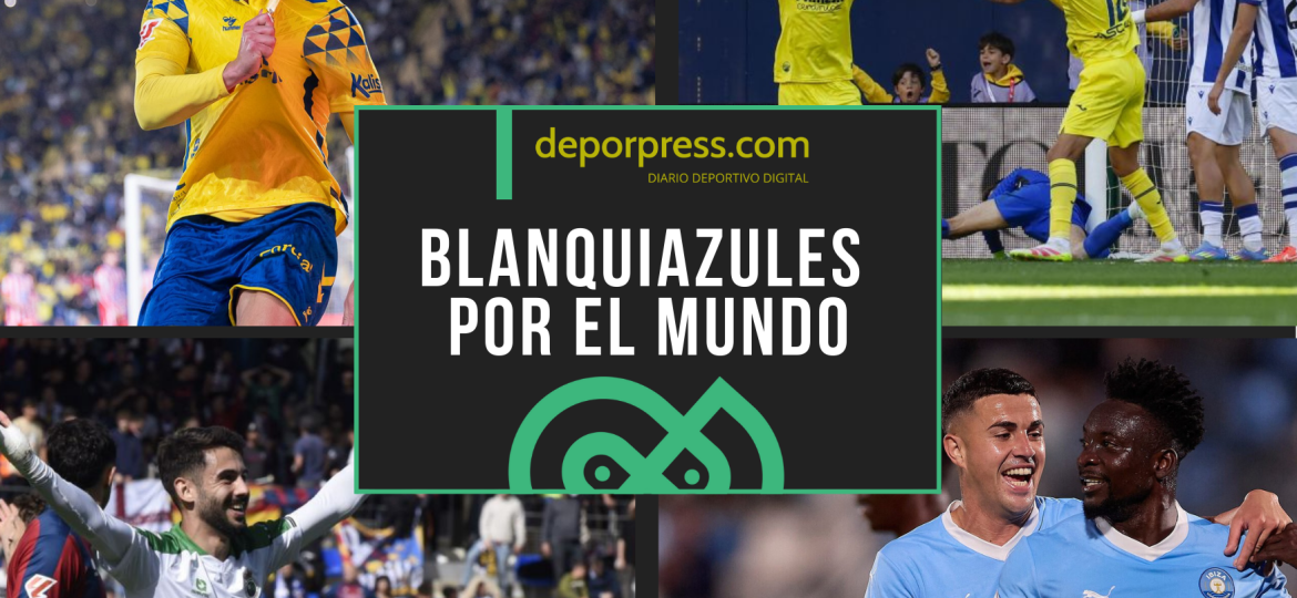 BLANQUIAZULES POR EL MUNDO (4)|Javi Muñoz celebra el tanto de la victoria (LaLiga)|Ayoze Pérez después de anotar el tanto del empate (LaLiga)|Andrés Martín en el duelo ante el Huesca (LaLiga)|Mo Dauda celebra su gol (UD Ibiza)