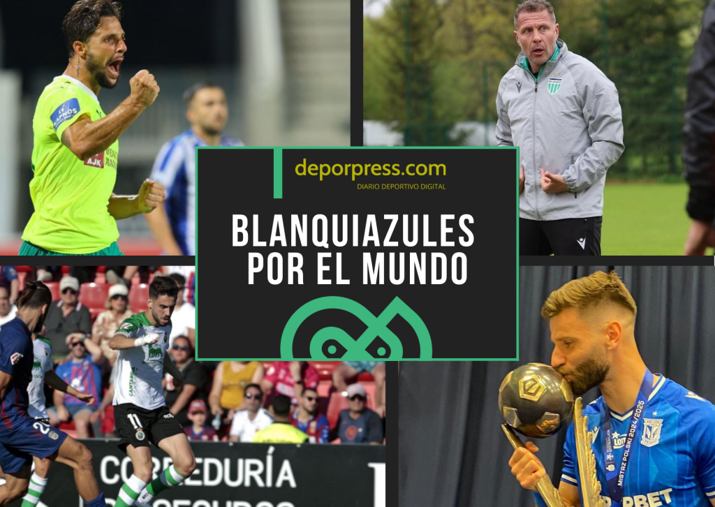 BLANQUIAZULES POR EL MUNDO (8)|Fran Sol celebra un gol con el Larnaca (@fran_sol9)|Curro Torres en un entrenamiento con el Levadia (@fcilevadia)|Curro Torres en un entrenamiento con el Levadia (@fcilevadia)|Andrés Martín trata de irse de su rival (LaLiga)
