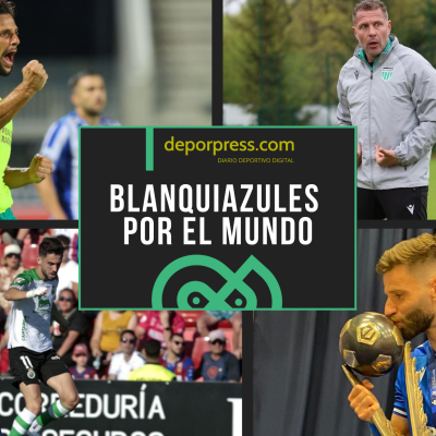 BLANQUIAZULES POR EL MUNDO (8)|Fran Sol celebra un gol con el Larnaca (@fran_sol9)|Curro Torres en un entrenamiento con el Levadia (@fcilevadia)|Curro Torres en un entrenamiento con el Levadia (@fcilevadia)|Andrés Martín trata de irse de su rival (LaLiga)