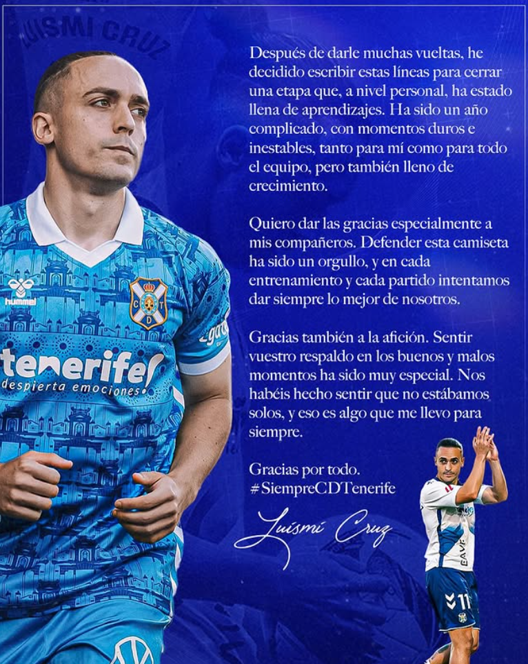 Carta de despedida de Luismi Cruz (@luismicruz9)