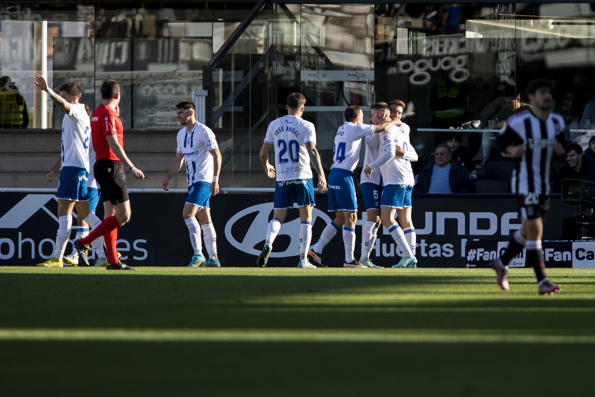 Los jugadores del Tenerife celebran un gol en Cartagonova (CLUBDEPORTIVOTENERIFE.ES).