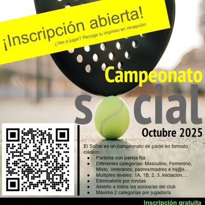 Cartel del Campeonato Social Pádel 2025 (CÍRCULO DE AMISTAD XII DE ENERO)