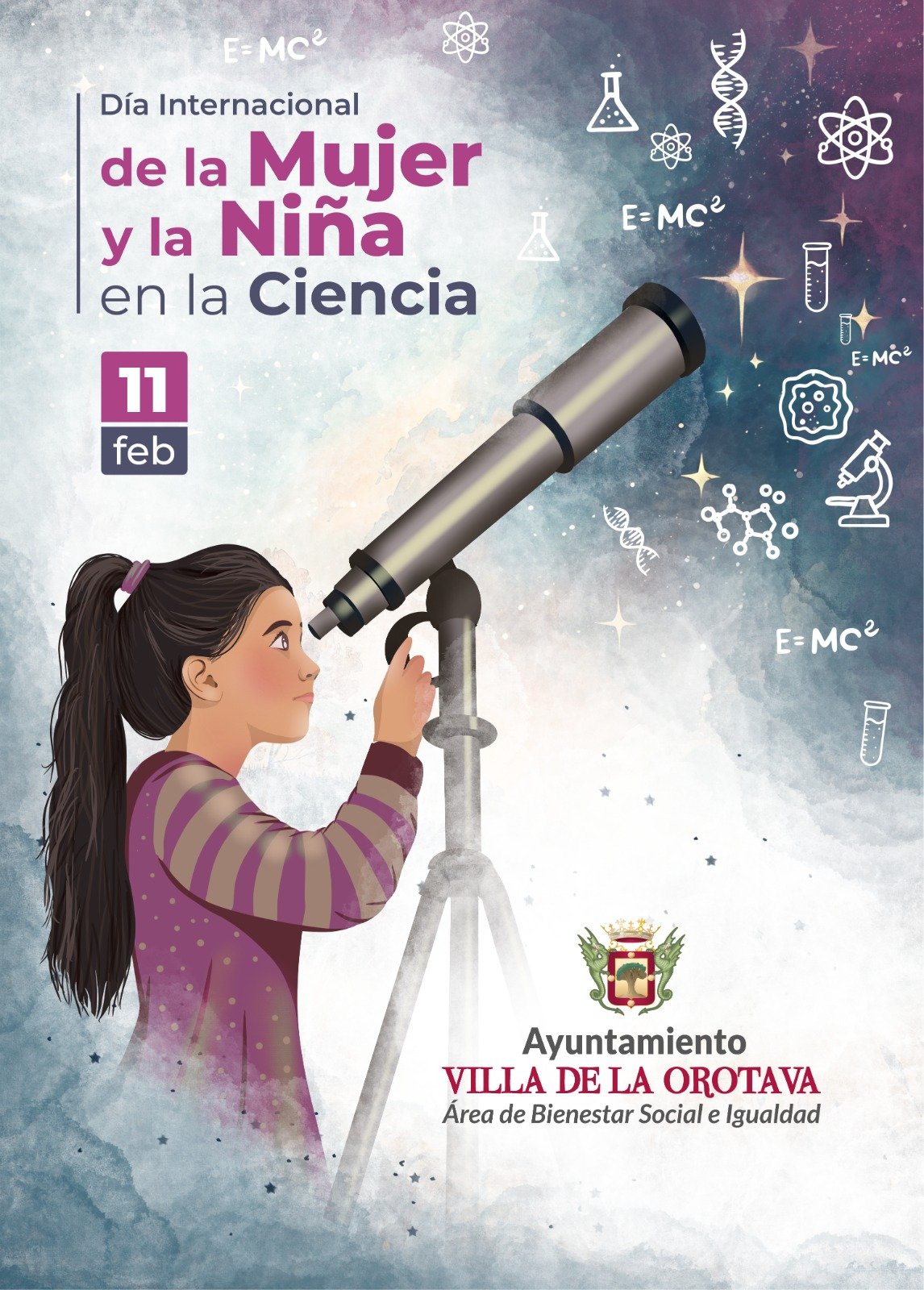 Cartel del Día ed la mujer y la niña en la ciencia (LA OROTAVA)