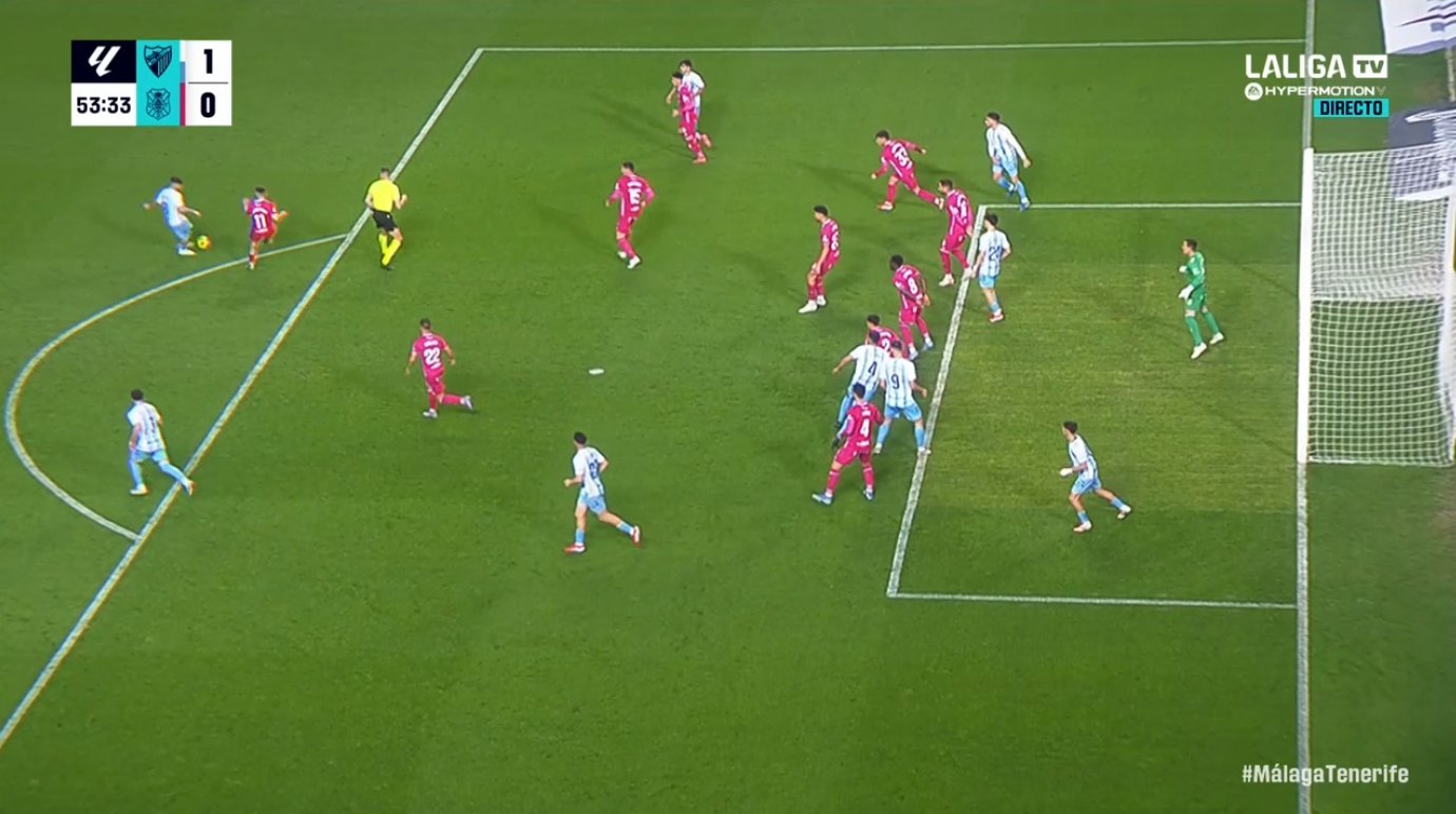 Jugada del posible fuera de juego posicional en el Málaga (LALIGA).