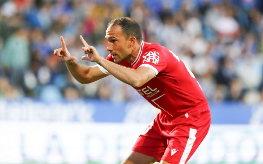 Nacho Martínez celebra su gol ante el Zaragoza (LaLiga)