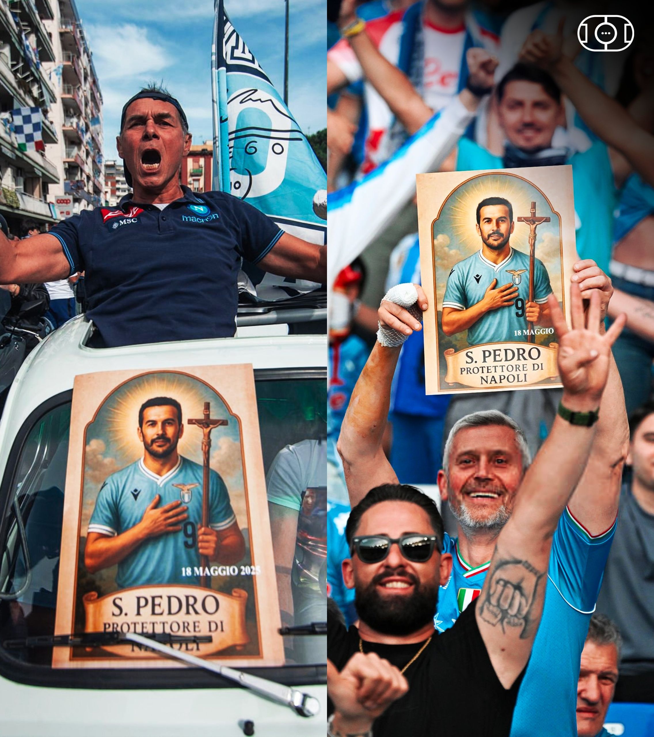 Aficionados napolitanos con imágenes de Pedro (@VibesFoot)