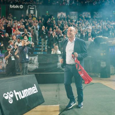 Txus Vidorreta en el acto de celebración del Bilbao Basket (ACB Media / Aitor Arrizabalaga)