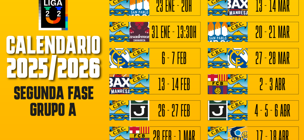 Calendario Segunda Fase Liga U (CB Canarias)