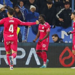 Celebración del gol de Diarra en Zaragoza (La Liga)