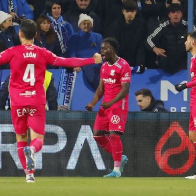 Celebración del gol de Diarra en Zaragoza (La Liga)
