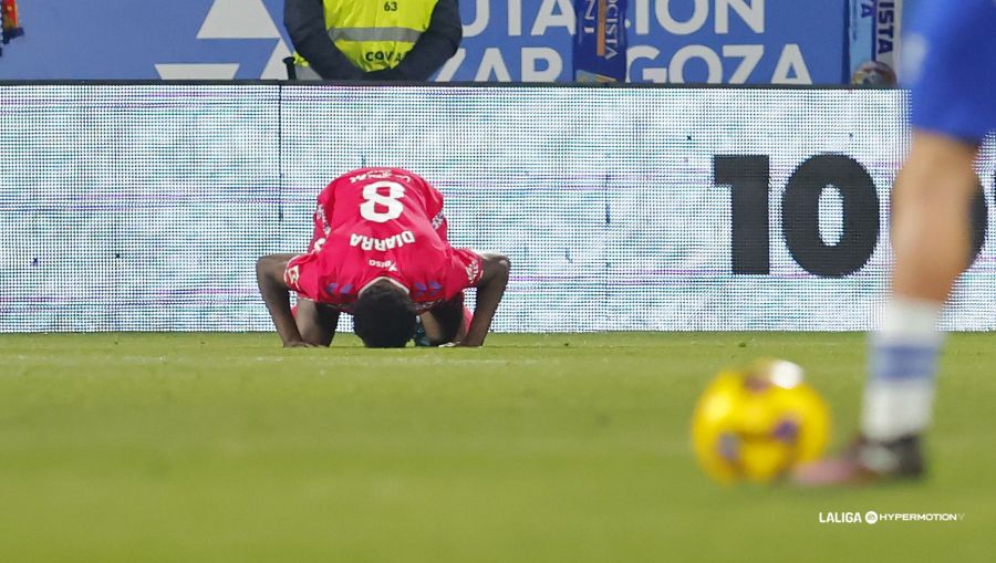 Diarra celebrando el 0-2 en Zaragoza (La Liga)