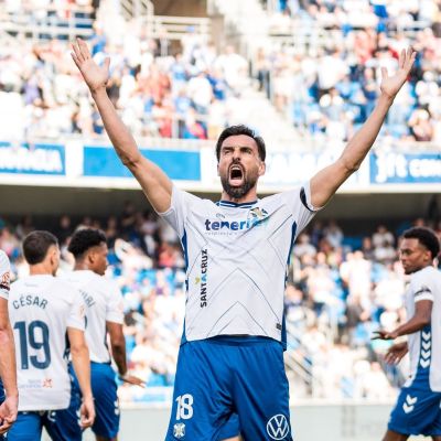 Enric Gallego celebrando en el Heliodoro (CD TENERIFE)
