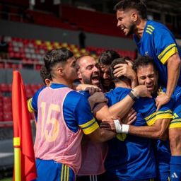 Celebración del gol de Santi Domínguez. (CEDIDA)