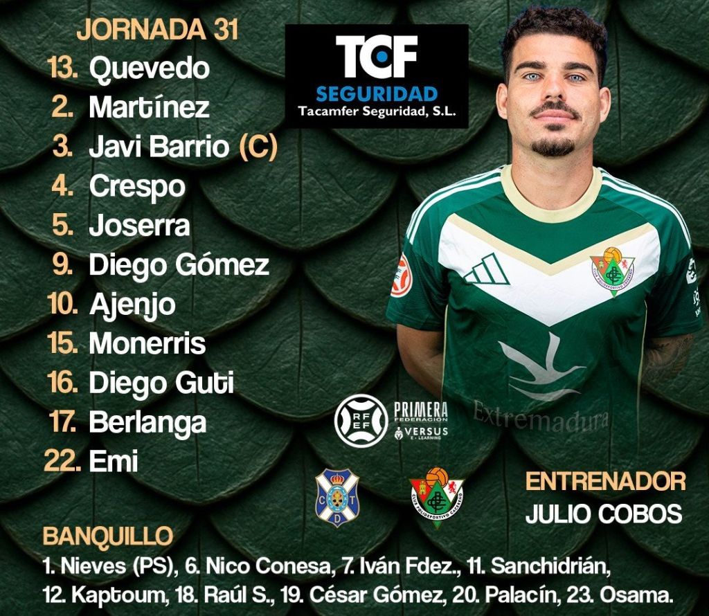 |Alineación del CP Cacereño contra el CD Tenerife. (CP CACEREÑO)