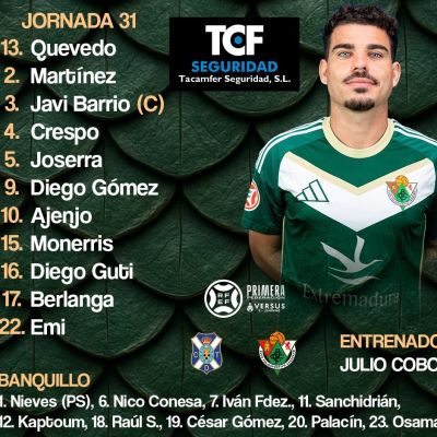 |Alineación del CP Cacereño contra el CD Tenerife. (CP CACEREÑO)