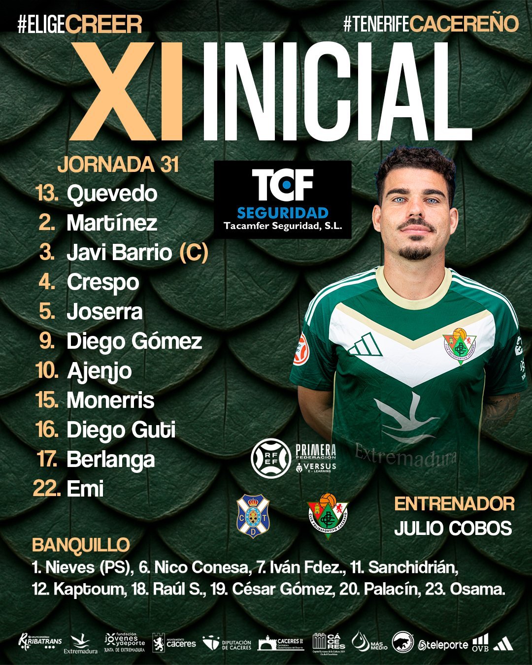Alineación del CP Cacereño contra el CD Tenerife. (CP CACEREÑO)