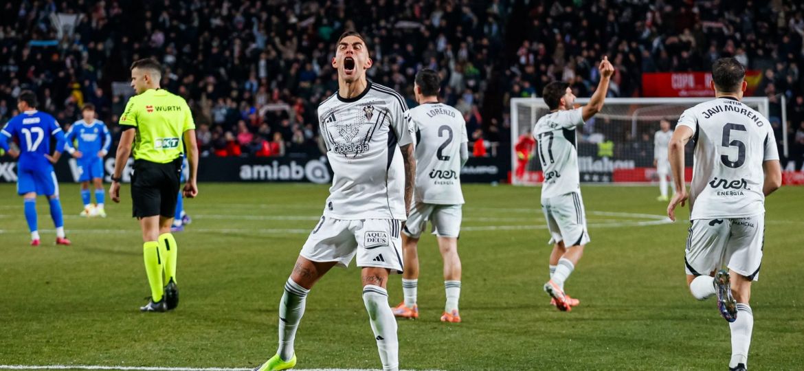 Jefté celebrando el 3-2 ante el Madrid (Albacete Balompié)