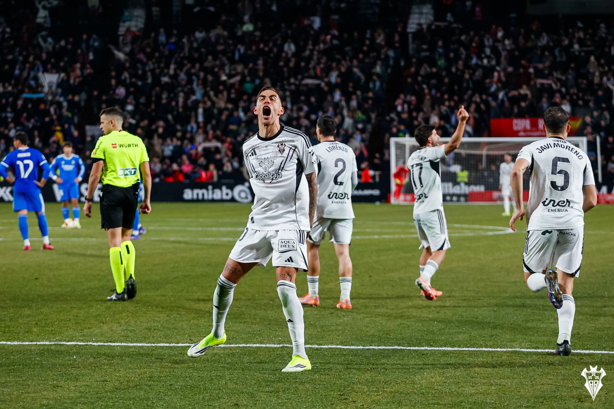 Jefté celebrando el 3-2 ante el Madrid (Albacete Balompié)