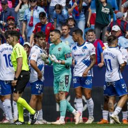 Protestas al árbitro durante el Levante - Tenerife (La Liga)|Aimar Velasco