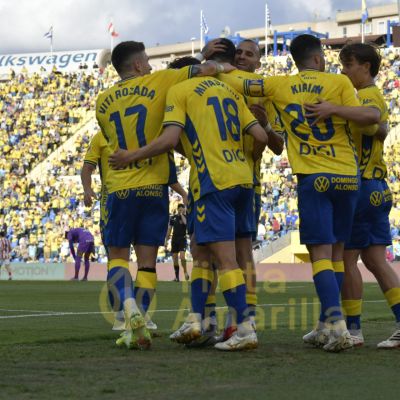 Los jugadores de Las Palmas celebran el gol (TINTAAMARILLA.ES).