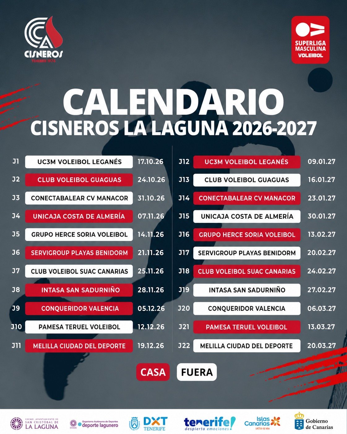 Calendario del Cisneros La Laguna 26/27 (CD CISNEROS ALTER)