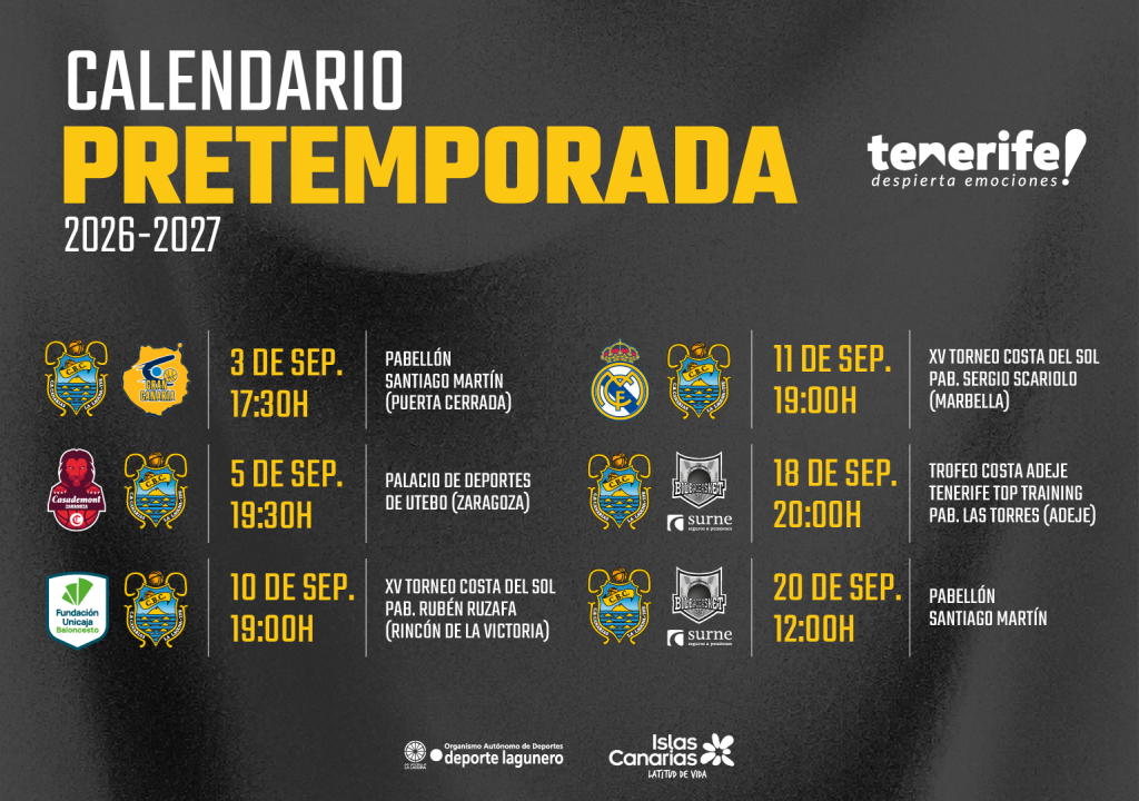 Calendario de pretemporada de La Laguna Tenerife (CB CANARIAS)