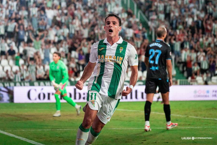 Celebración de uno de los goles del Córdoba (LALIGA).