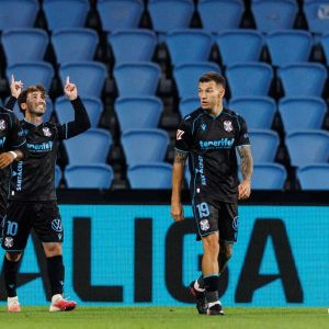 Nacho Gil celebra el empate (LALIGA).